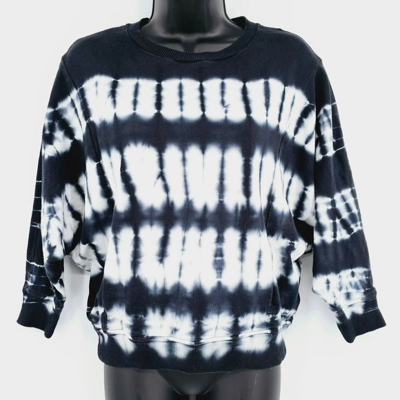 William Rast Meaghan Sweatshirt XS Black White Tie Dye Crop Dolman Sleeve Ribbed - Picture 1 of 12